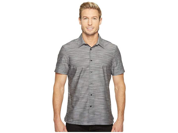 Perry Ellis Short Sleeve Solid Slub Texture Shirt (slate) Men's Clothing