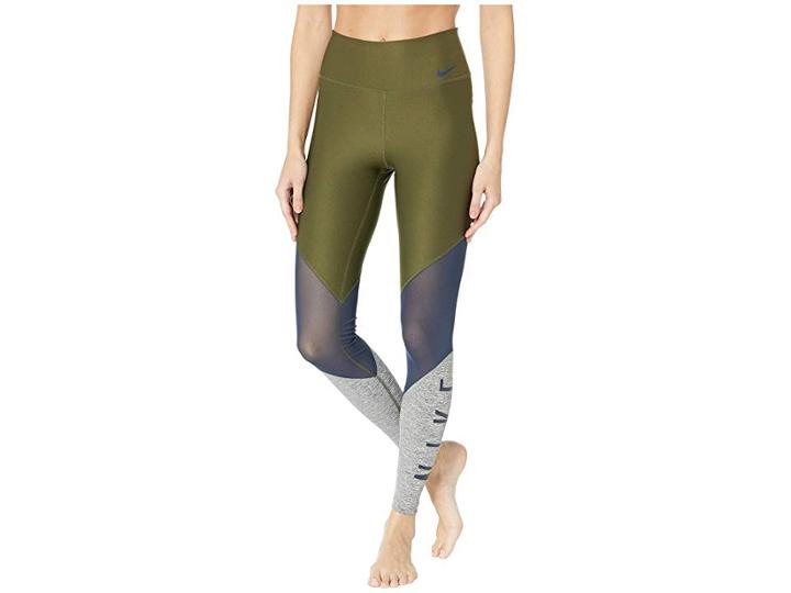 Nike Power Mesh Wrap Graphic Gym Tights (olive Canvas/obsidian/obsidian) Women's Casual Pants