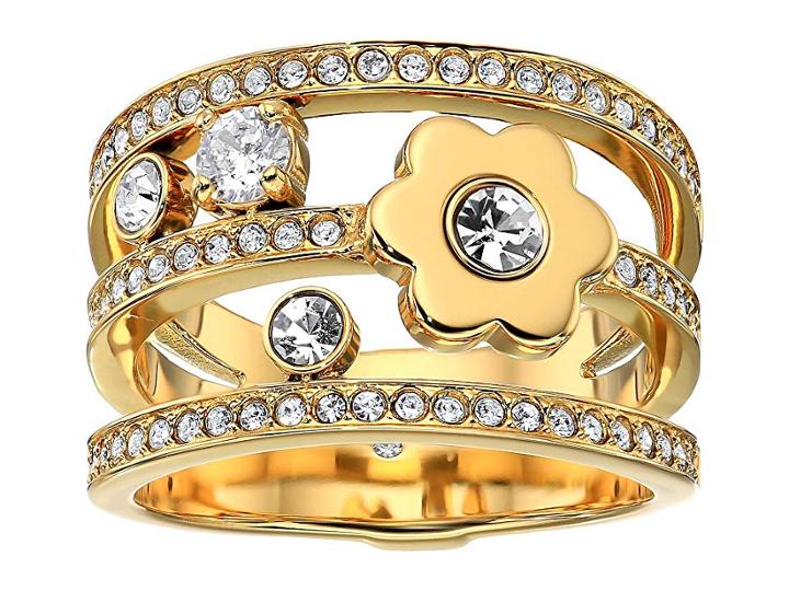Michael Kors In Full Bloom Floral And Crystal Accent Stacked Ring (gold) Ring