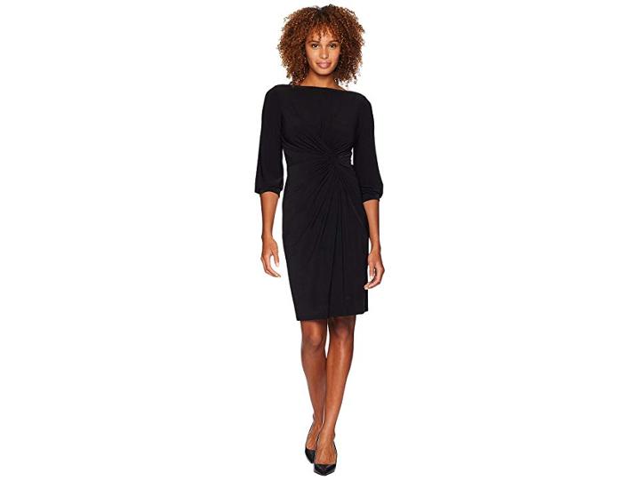 Lauren Ralph Lauren Matte Jersey Anavera 3/4 Sleeve Day Dress (black) Women's Dress