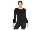 Vince Camuto Specialty Size Petite Long Sleeve Fur Cuff Top (rich Black) Women's Clothing