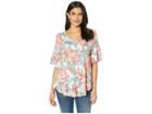 Bobeau 3/4 Flutter Sleeve Print (denim Floral Print) Women's Blouse