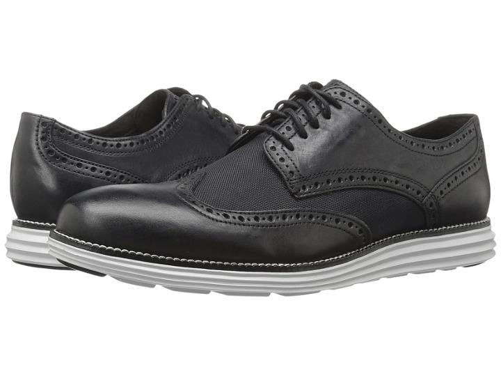 Cole Haan Original Grand Wing Oxford (black Leather/textile/vapor Blue) Men's Lace Up Casual Shoes