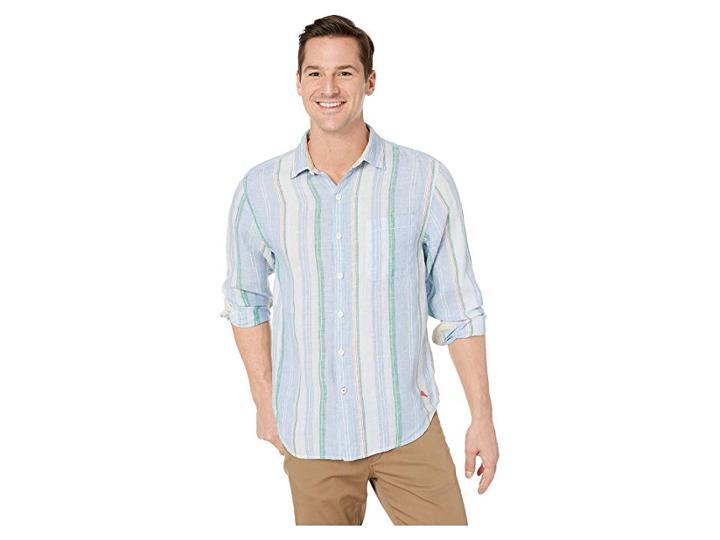 Tommy Bahama Break Line Stripe Shirt (zephyr Blue) Men's Long Sleeve Button Up