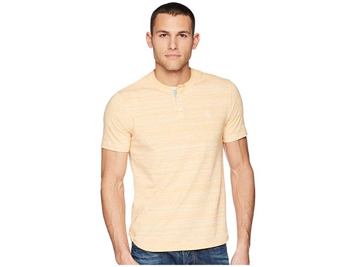 Original Penguin Short Sleeve Space Dye Henley (mock Orange) Men's T Shirt