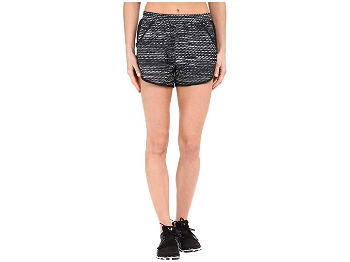 Under Armour Fly By Printed Run Shorts (black/harmony Red/reflective) Women's Shorts