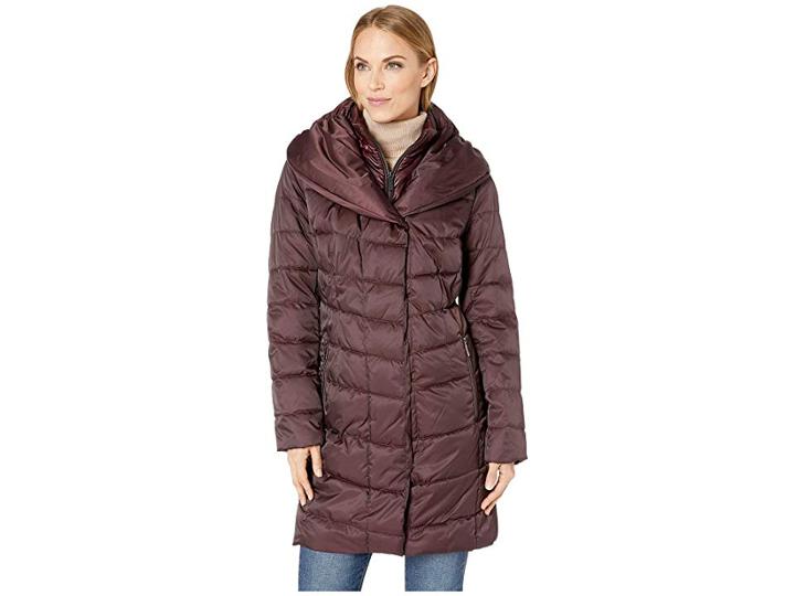 Kenneth Cole New York 3/4 Mixed Quilt Puffer (rum Raisin) Women's Coat