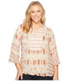 Lucky Brand Plus Size Mix Print Boho Top (natural Multi) Women's Long Sleeve Pullover