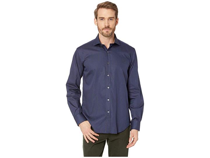 Bugatchi Long Sleeve Shaped Fit Woven Shirt (eggplant) Men's Clothing