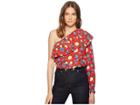 The Kooples Asymmetrical Crepe Viscose Top With A Wild Roses Print (red) Women's Clothing