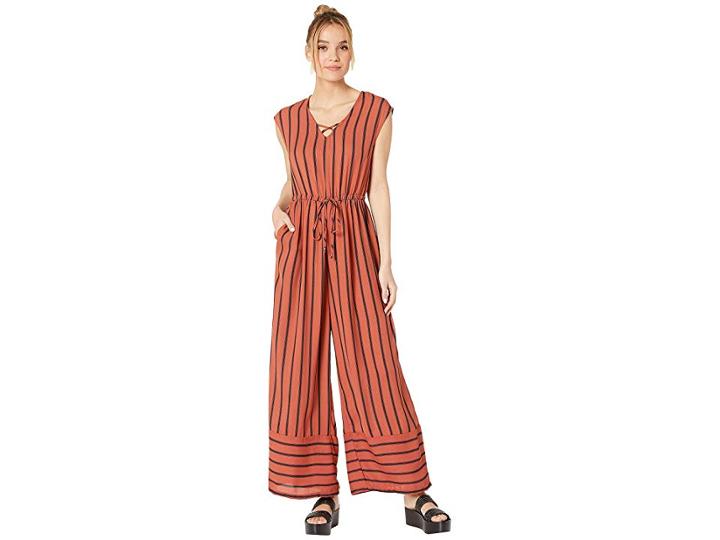 Angie Sleeveless Striped Jumpsuit (coral) Women's Jumpsuit & Rompers One Piece