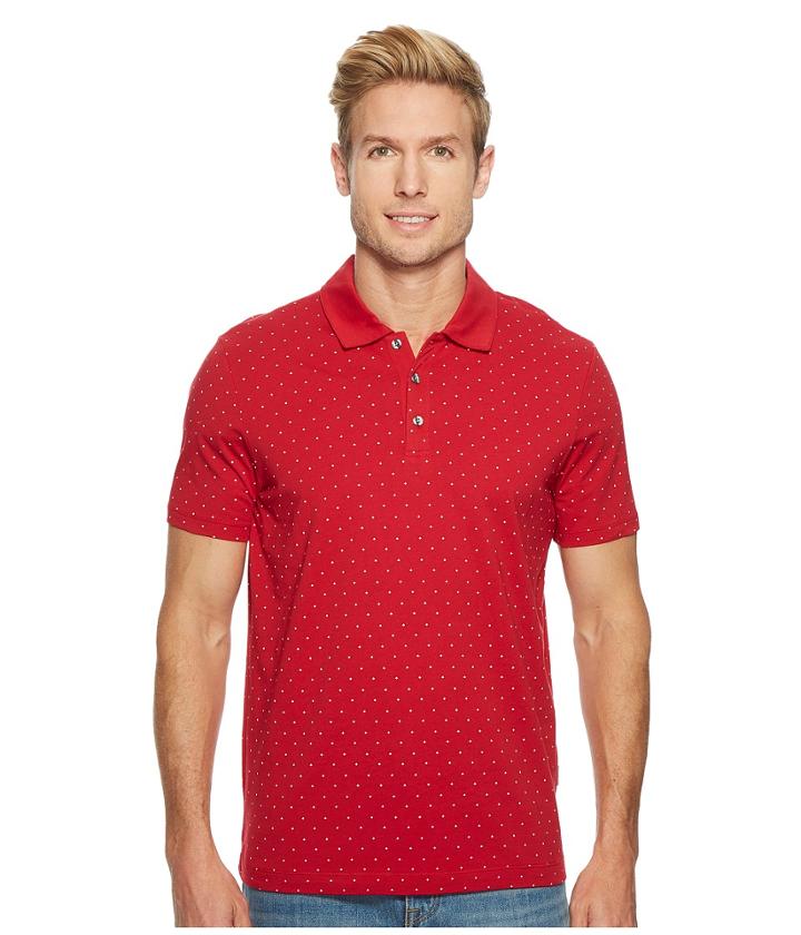 Perry Ellis Micro Print Pima Cotton Polo Shirt (haute Red) Men's Clothing