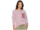 Lauren Ralph Lauren Striped Cotton Pocket T-shirt (mascarpone Cream/rich Cranberry) Women's T Shirt