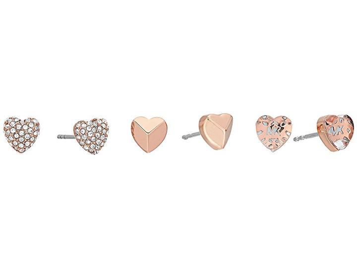 Michael Kors Love Logo Heart Stud Set Earrings (rose Gold) Earring
