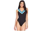 Kenneth Cole Ombre In Stilettos V Front Cross-back Mio (black/blue) Women's Swimsuits One Piece