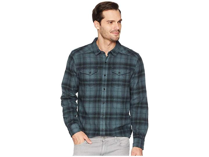 Prana Horizon Long Sleeve Flannel Shirt (weathered Blue) Men's Long Sleeve Button Up