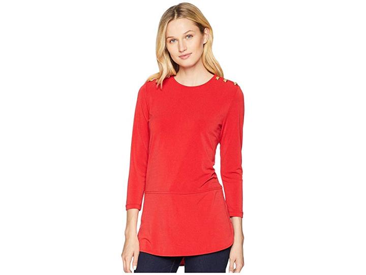 Lauren Ralph Lauren Button-trim Matte Jersey Top (crimson) Women's Clothing