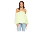 Vince Camuto Off-shoulder Bubble Sleeve Sheer Stripe Blouse (soft Kiwi) Women's Blouse