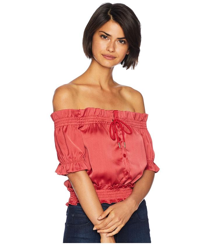 Romeo & Juliet Couture Front Tie Off Shoulder Short Sleeve Blouse (chilli Pepper) Women's Blouse