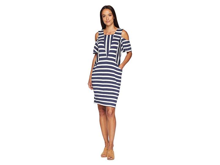 American Rose Priya Short Sleeve Striped Dress (denim/ivory) Women's Dress