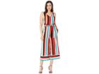 Eci Sleeveless Striped V-neck Wide-legged Jumpsuit With Self Tie (black/red) Women's Jumpsuit & Rompers One Piece