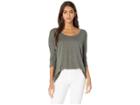 Chaser Linen Jersey Boxy 3/4 Sleeve Scoop Back Pocket Tee (safari) Women's Clothing