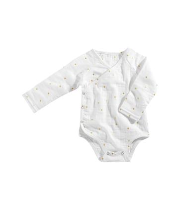 Aden + Anais Long Sleeve Kimono Body Suit (infant) (metallic Gold Confetti Dot) Girl's Jumpsuit & Rompers One Piece