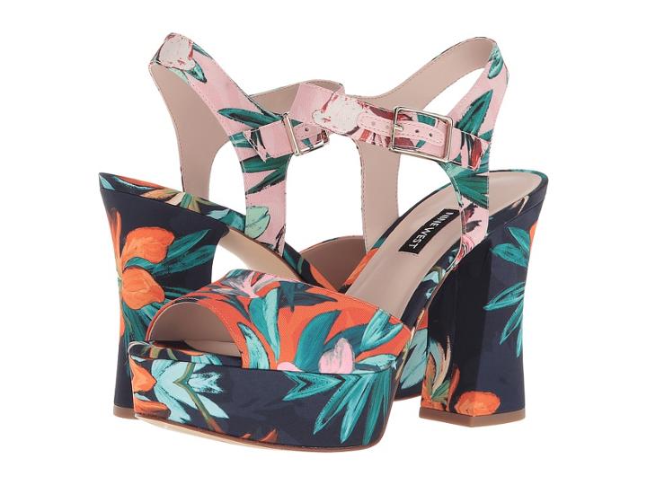 Nine West Wilmarie Platform Heel Sandal (orange Multi Fabric) Women's Shoes