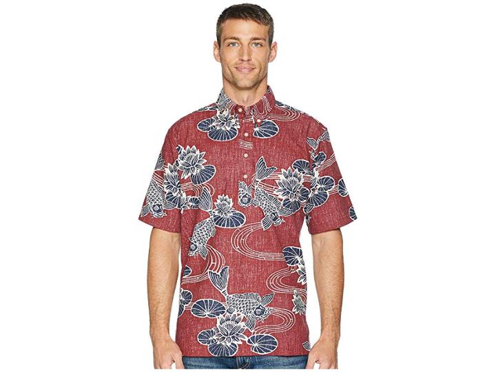 Reyn Spooner Kyoto Ponds Pop Over Aloha Shirt (crimson) Men's Short Sleeve Button Up