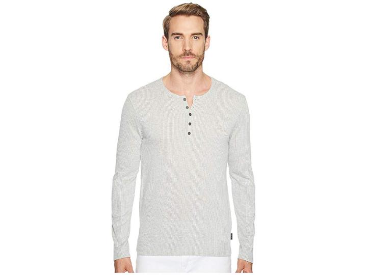 John Varvatos Star U.s.a. Long Sleeve Henley W/ Neck Facing K3119t2b (ash) Men's Clothing