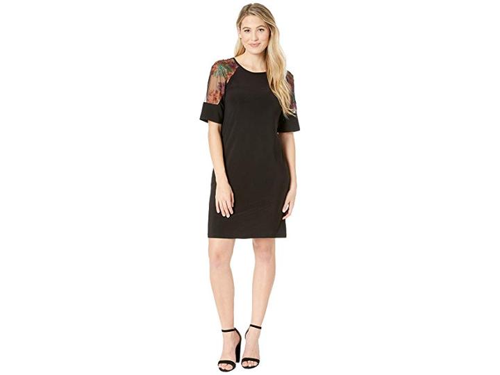 Gabby Skye Ity W/ Embroidered Illusion Mesh (black/spice) Women's Dress