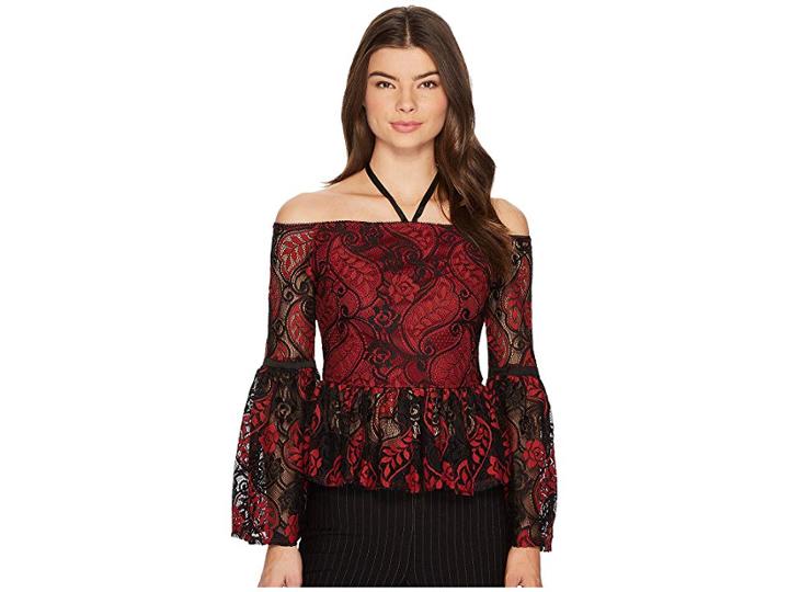 Romeo & Juliet Couture Lace Off The Shoulder Top (red) Women's Clothing