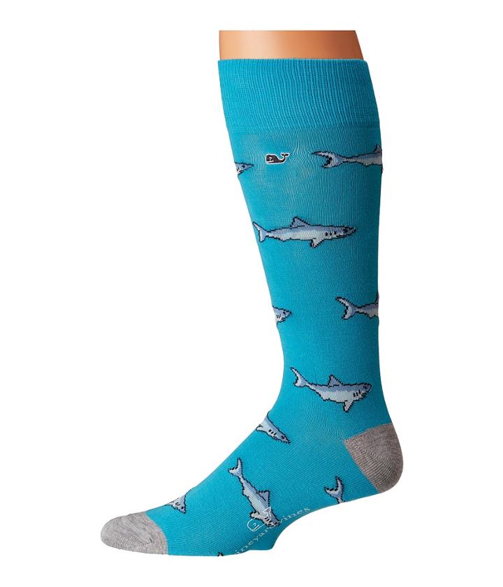 Vineyard Vines Shark Icon Socks (turquoise) Men's Crew Cut Socks Shoes