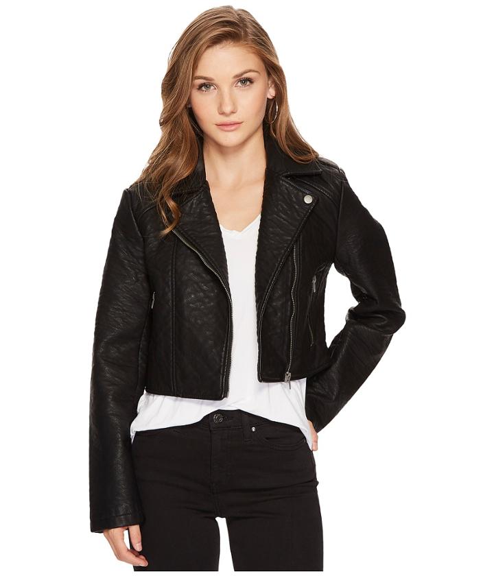 Jack By Bb Dakota Devi Washed Vegan Leather Moto Jacket (black) Women's Coat