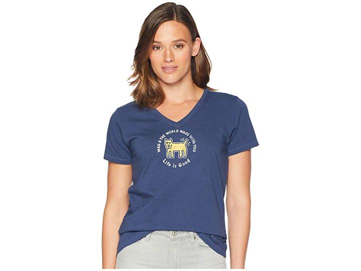 Life Is Good Classic Wag Rocket Crusher Vee T-shirt (darkest Blue) Women's T Shirt