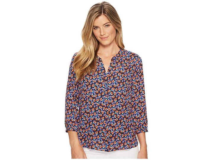 Nydj Blouse W/ Pleated Back (ditsy Blooms Peacoat) Women's Blouse