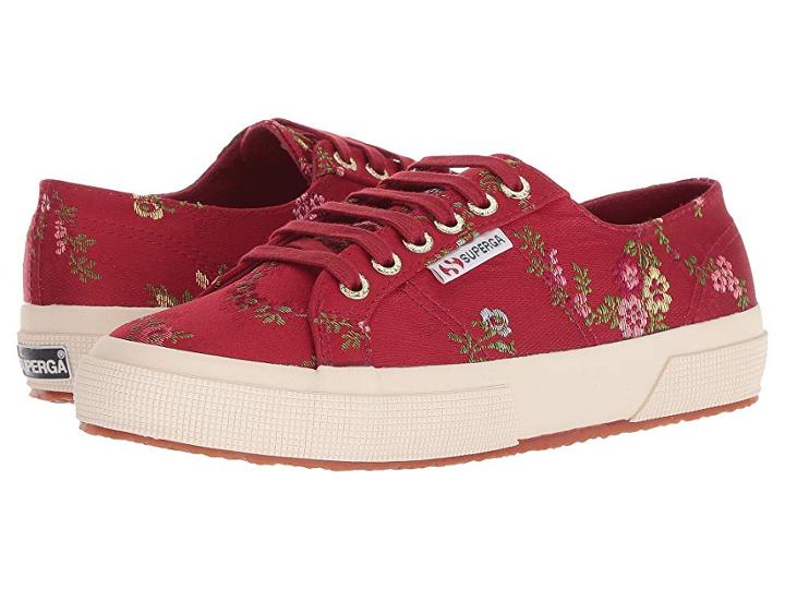Superga 2750 Satinjacquardflowerw (bordeaux) Women's Lace Up Casual Shoes