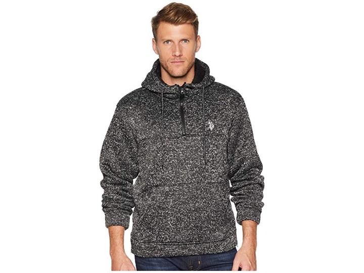 U.s. Polo Assn. 1/2 Zip Hoodie (black Heather) Men's Sweatshirt