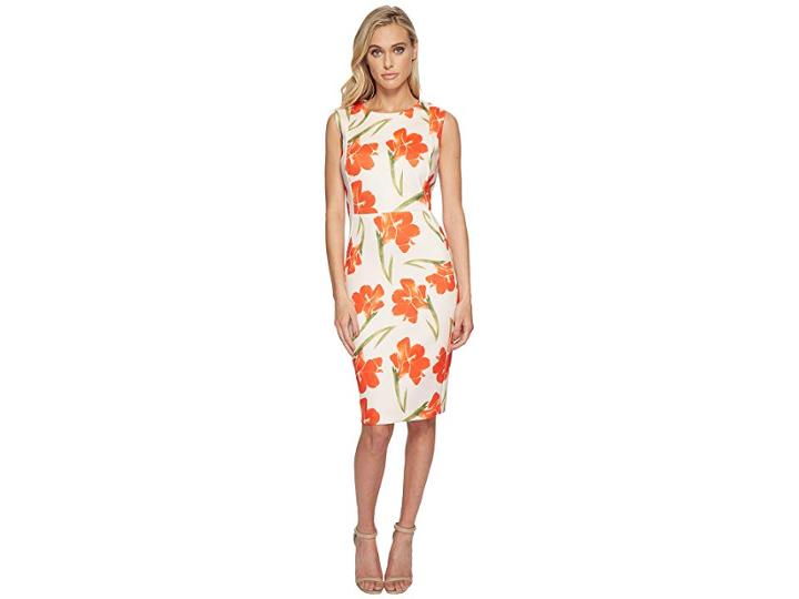 Calvin Klein Flower Print Sheath Cd8m87eh (blush Multi) Women's Dress