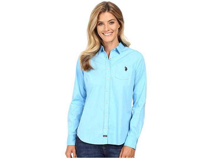 U.s. Polo Assn. Woven Pocket Shirt (alaskan Blue) Women's Clothing