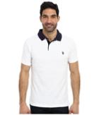 U.s. Polo Assn. Slim Fit Solid Pique Polo W/ Contrast Color Striped Under Collar (white) Men's Short Sleeve Pullover