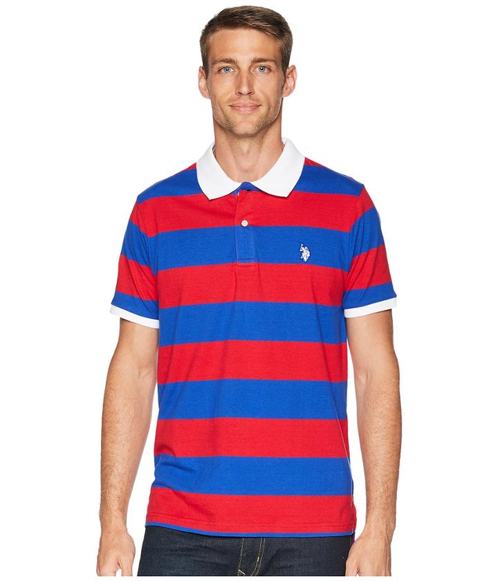 U.s. Polo Assn. Jersey Stripe Polo Shirt (engine Red) Men's Short Sleeve Pullover