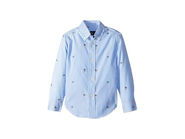 Polo Ralph Lauren Kids Striped Stretch Cotton Shirt (toddler) (dark Blue Multi) Boy's Long Sleeve Button Up