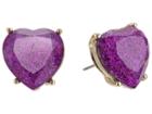 Betsey Johnson Purple Sparkle Heart Stud Earrings (purple) Earring