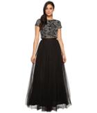 Adrianna Papell Cap Sleeve Corded Lace And Mesh Two-piece Gown (black/white) Women's Dress