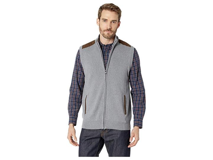 Chaps Cotton-zip Sweater Vest (steel Heather) Men's Vest