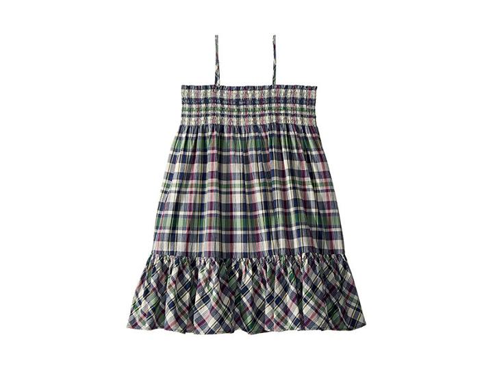 Polo Ralph Lauren Kids Cotton Madras Dress (big Kids) (cream/navy) Girl's Dress