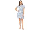 London Times Shirtdress W/ Self Sash (white/blue) Women's Dress