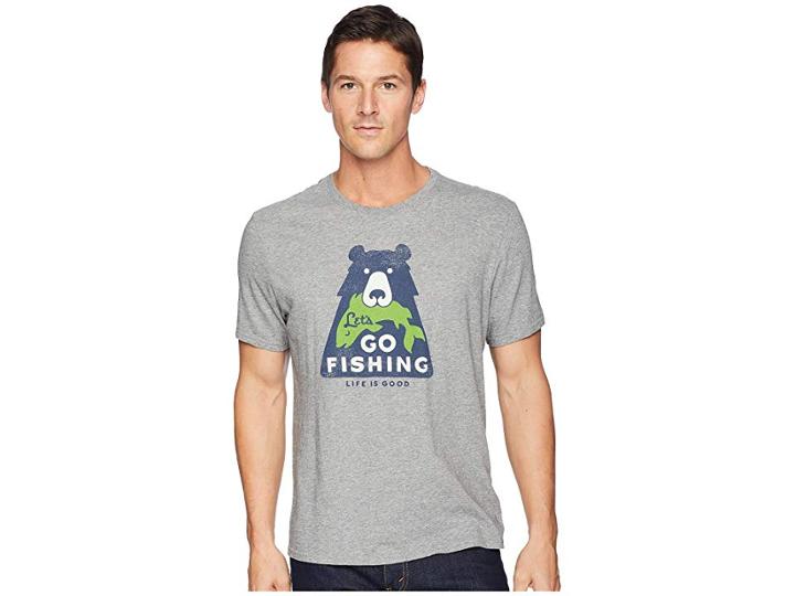 Life Is Good Let's Go Fishing Bear Smooth Tee (heather Gray) Men's T Shirt