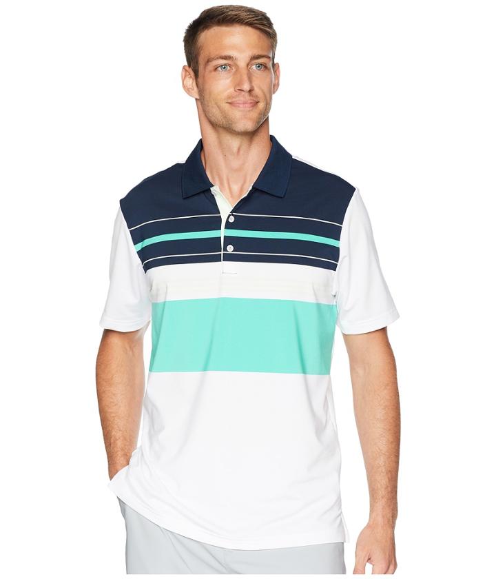 Adidas Golf Ultimate Engineered Blocked Polo (white/aero Green) Men's Clothing